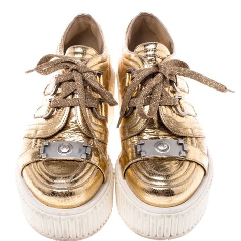 chanel gold shoes 2016|Chanel sneakers gold.